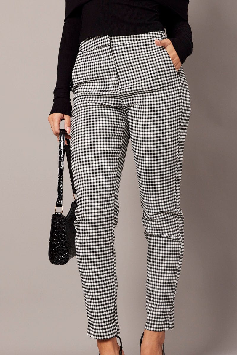 Checkered Cargo Pants with Flap Pockets, Black White Check Women Men F –  Starcove Fashion